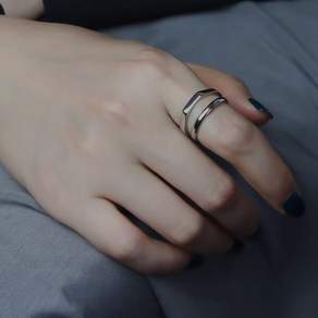 포어링 두줄 클래식 볼드 실버 반지