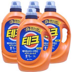 테크 베이킹소다+구연산 실내건조 액체세제 드럼 용기 3L 4개