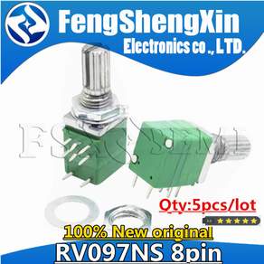 스위치 오디오 샤프트 포함 단일 연결 전위차계 RV097NS 8 핀 B 10K 50K 100K RV097 RK097NS 15mm 전력 증폭기 밀봉 5 개