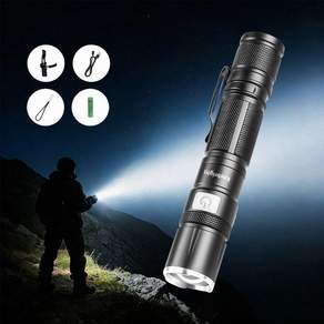 Keebright 가벼운 초강력 LED 줌 손전등 고휘도 5단계 조절 type-c충전식 1500mAh대용량 IPX4 방수