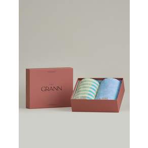 THE GRANN 페이스 타월 2P 기프트 세트 - 듀이 블루 & 포레스트 그린 스트라이프