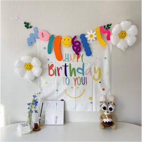 패브릭 데이지꽃 생일 가랜드 파티 배너 세트 기념일 파티용품 해피벌스데이 폭죽 머리띠