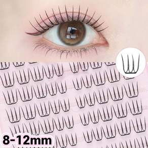 WooBerry 노글루 가닥 속눈썹 8-12mm U형 포인트 아이돌 속눈썹 풀 필요없음 대용량 100모