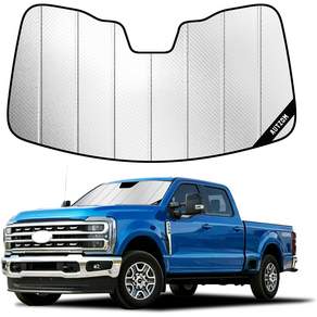 포드 슈퍼 듀티 F250F350F450F550F600용 앞유리 선쉐이드 2023-2026 차량 전용 디자인 블록 열 차단 실내 및 대시보드 쿨링 실버 코팅 빠른 설치 여행 일상
