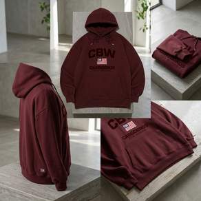 카고브로스 포 우먼 [기모선택] CBW 아메리칸 클래식 로고 후드 티셔츠 (와인) - black