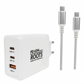 루츠 국내생산 초고속 멀티 충전기 C타입 3포트 PD 65W PPS + C to C 100W 5A E Marker 1.5M 케이블포함