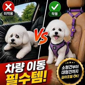 바니오 강아지 차량 안전벨트 고정식 헤드레스트 조절형 하네스 연결