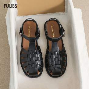 FULIBS 빅사이즈 여자 짜임 피셔맨 샌들 로마 샌들 통굽 슬링백 샌들