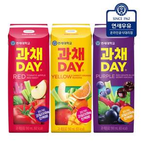연세우유 과채데이 음료 버라이어티팩 레드/퍼플/옐로우 72팩