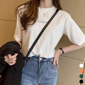 데일리 여성 기본템 영문 라운드 반팔