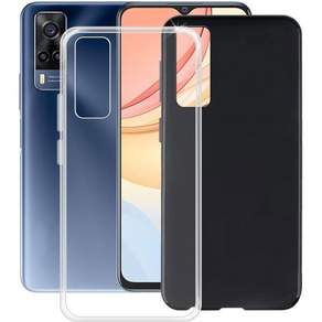 Vivo Y53s 4G6.58인치용 휴대폰 케이스 2피스 TPU 소프트 실리콘 충격 흡수 보호 범퍼형 커버 블랙 투명