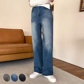 오버나인 여성용 [ 숏미들롱 ~3XL ] 3단기장 반밴딩 와이드 청바지