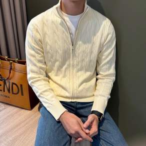 COSYEVNO 꽈배기 무늬 하이넥 니트 가디건 남성 가을 겨울 집업 스웨터 코트
