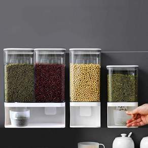 벽걸이형 곡물디스펜서 밀폐 보관 쌀 주방 시리얼 정리 잡곡 1. 중 1300ml 쌀통