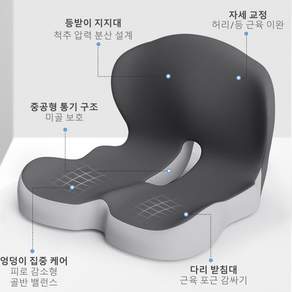 WoWo 등받이 쿠션 고밀도 메모리폼 자세교정 바른자세 꼬리뼈방석 허리 보호대 매트