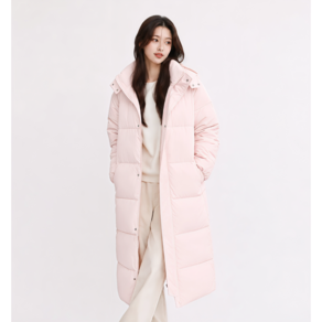 비브온 따뜻한 오버핏 여성 후드 롱 패딩