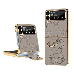 KDNC 갤럭시 z플립 골드라인 곰돌이 가죽 링케이스