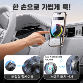 SUNRIVER 선리버 자동선정리 맥세이프 차량용 무선 충전기 고속 15W 아이폰 안드로이드 겸용 자동 감지 충전선매립형