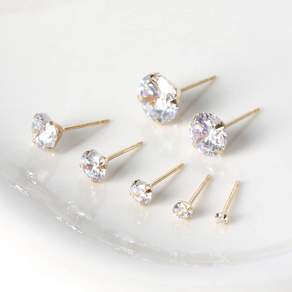 오로프 전체 금 14K 다이아컷팅 큐빅 침 귀걸이 2 3 4 5 6 7 8mm 1쌍 기준 (14K 실리콘 뒷마개 포함)