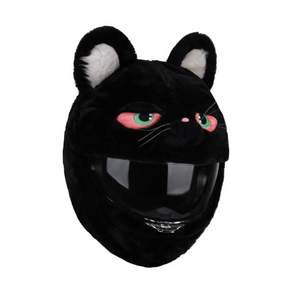 GHSHOP 만화 검은 고양이 오토바이 헬멧 커버 먼지 캡 전체 얼굴 짧은 플러시 여성 남성을위한