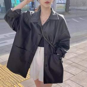 708090 여성용 캐주얼 숏 바이커 레더 데일리 자켓
