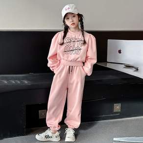 투나이언 여아 어깨 셔링 퍼프 소매 맨투맨 트레이닝복 상하복세트 초등학생 운동복 츄리닝 댄스복 바지세트