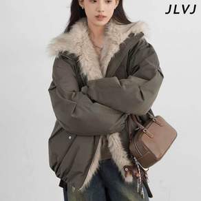 JLVJ 여성 패딩점퍼 겨울 도톰한 방한 파카 여자 인조퍼 코트