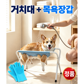 생활득템소 강아지 고양이 접이식 목욕 거치대 + 목욕장갑