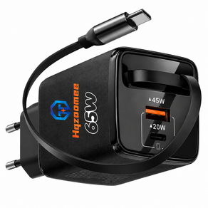 Hqzoomee 65W PD 고속 충전기 USB+Type-C 듀얼포트 일체형 케이블 내장