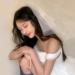 [비치팜] 피타 리본 웨딩 베일 셀프웨딩 미니 숏 면사포 스냅 촬영 브라이덜샤워 헤어 소품