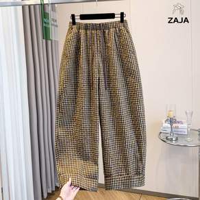 ZAJA 여름 여성 밴딩 체크 9부 와이드 팬츠 체형커버 통기성 좋은 시원한 데일리팬츠