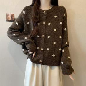 SAHINER 여성 니트 도트 가디건 루즈핏 라운드 가을겨울 데일리 BWY99