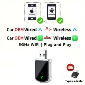 EKIY 2in1 무선 CarPlay 동글 무선 안드로이드 자동 어댑터 AI 스마트 박스 자동차 유선 CarPlay가있는 자