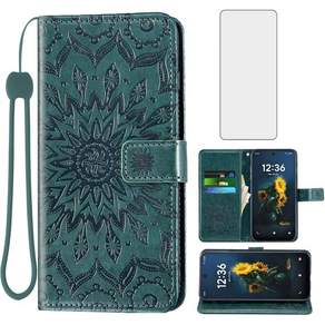 TCL Nxtpaper 70 Pro 5G 지갑용 템플릿 강화유리 스크린 보호필름 및 선플라워 가죽 슬림 플립 커버 카드 홀더 스탠드 셀 액세서리70Pro T807D T807W