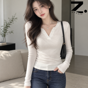Zoovit V넥 골지 긴팔 이너 데일리 슬림핏 긴팔 티셔츠