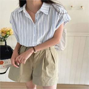 [STYLELUX]스트라이프 남방 반팔셔츠 여자 블라우스 얇은 여름