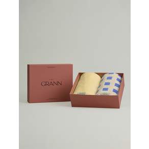 THE GRANN 페이스 타월 2P 기프트 세트 - 레몬 옐로우 & 블루 스퀘어 / 쇼핑백 증정