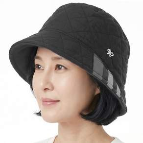 베이직엠 겨울 중년 여성 벙거지 귀마개 퀄팅 양옆 삼각체크 실버나비