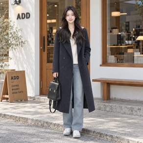708090 여성용 버튼 롱 코트
