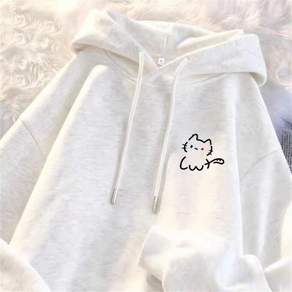 HAREN 여아 후드 티셔츠 귀여운 고양이 자수 캐주얼 봄가을 겨울 긴팔 루즈핏 14세 이상