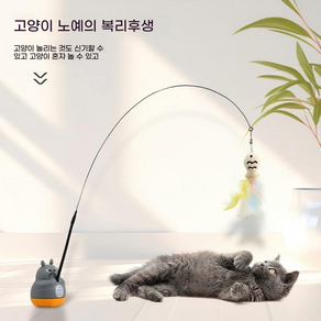펫티트 고양이 회전 낚시대 장난감 깃털 흔들림 유도 360도 회전 고양이 낚시대 장난감