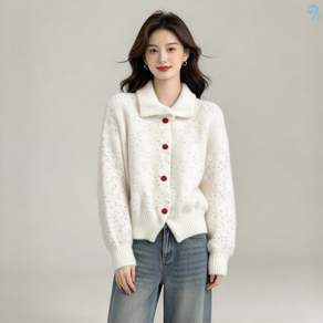 708090 여성용 칼라 컬러스팟 소프트 니트 가디건