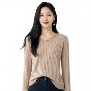 YEON HOME 여성 골지 브이넥 긴팔 니트 1P