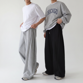 루엘릭 1+1 남자 사이드 핀턱 트레이닝 와이드 벌룬 팬츠 남성 밴딩 긴바지 츄리닝