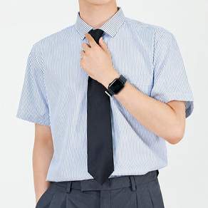 위크무드 시원한 남성용 반팔 구김없는 스트라이프 정장 와이셔츠