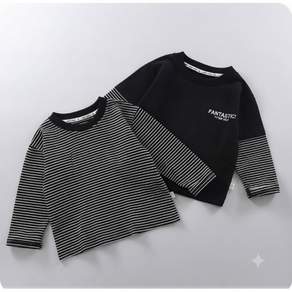 룩앤필 스트라이트 줄무늬 라운드 아동 긴팔 티셔츠 2종세트