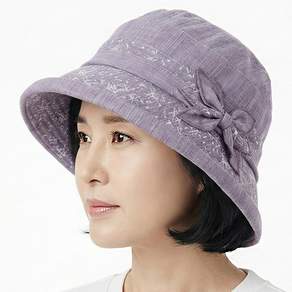 베이직엠 중년 여성 가을 모자 벙거지 둥근챙 패턴 사이드리본