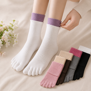 예그리나 여자 발가락양말 여성 중목 2중 레이어드 러닝 발가락 양말 5켤레 세트