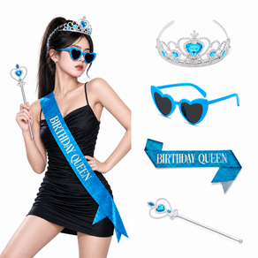 엘렌티 공주 생일파티 용품 티아라 어깨띠 하트 선글라스 요술봉
