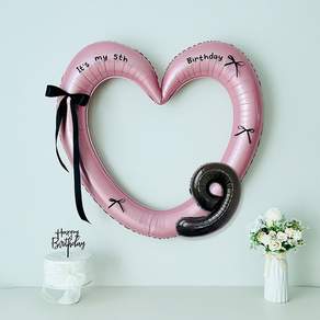 연지마켓 생일 하트프레임풍선 블랙 숫자 생일파티 용품 세트 (자유레터링)